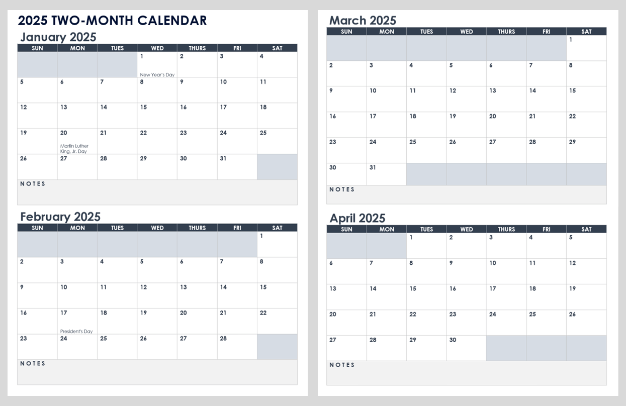 Free Printable 2025 Calendar With Holidays 2 Months Per Page