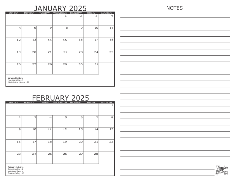 Free Printable 2025 Calendar Two Months Per Page