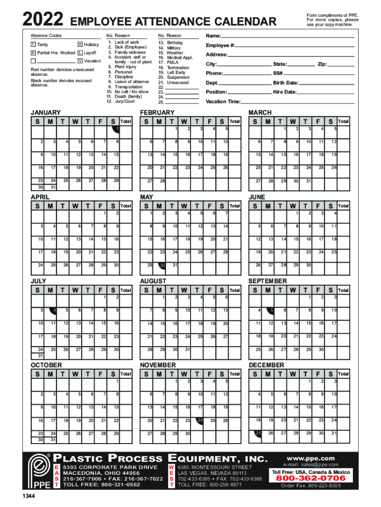 2025 Attendance Calendar Free