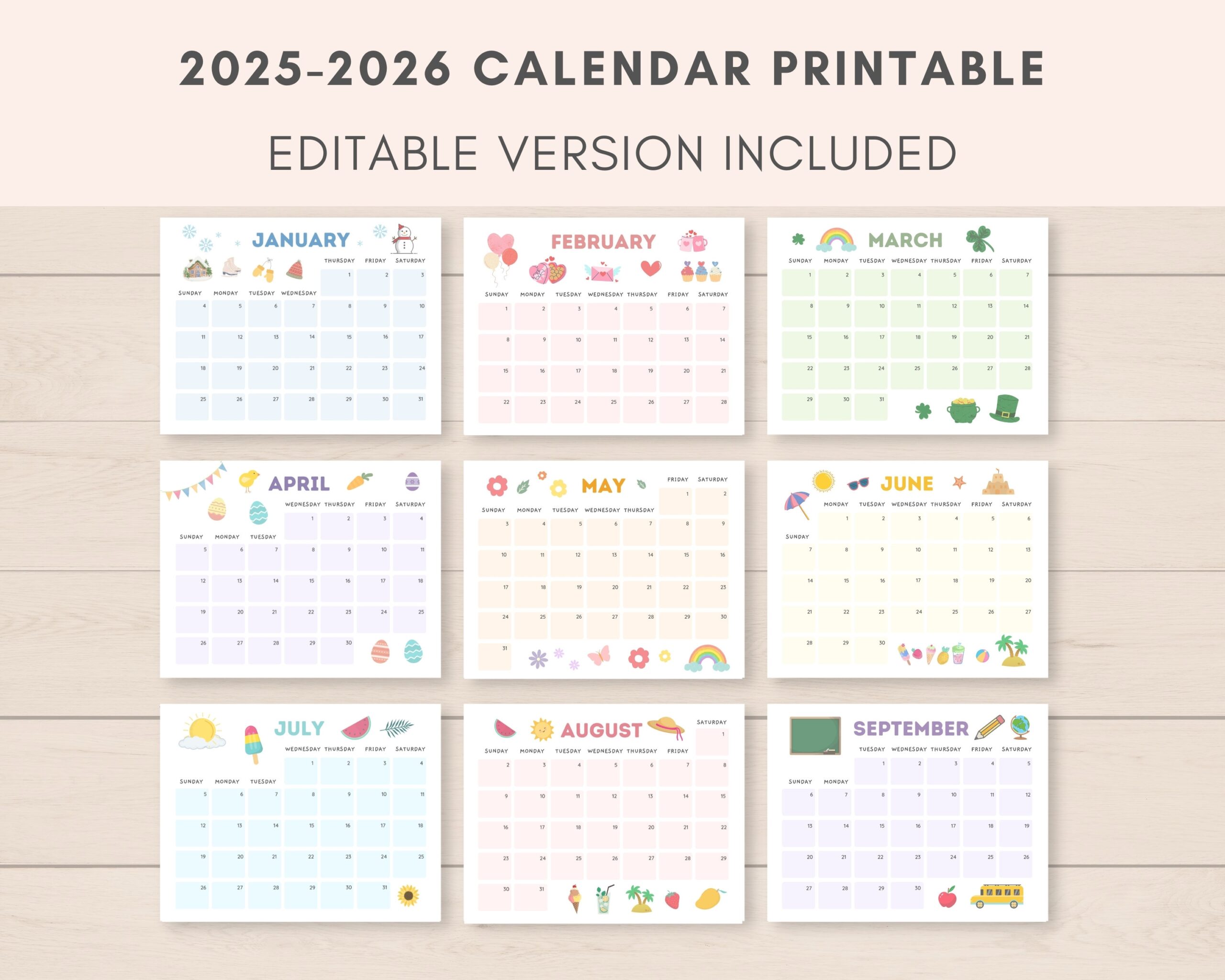 2025 2026 Calendar Printable Printable Calendar Editable 