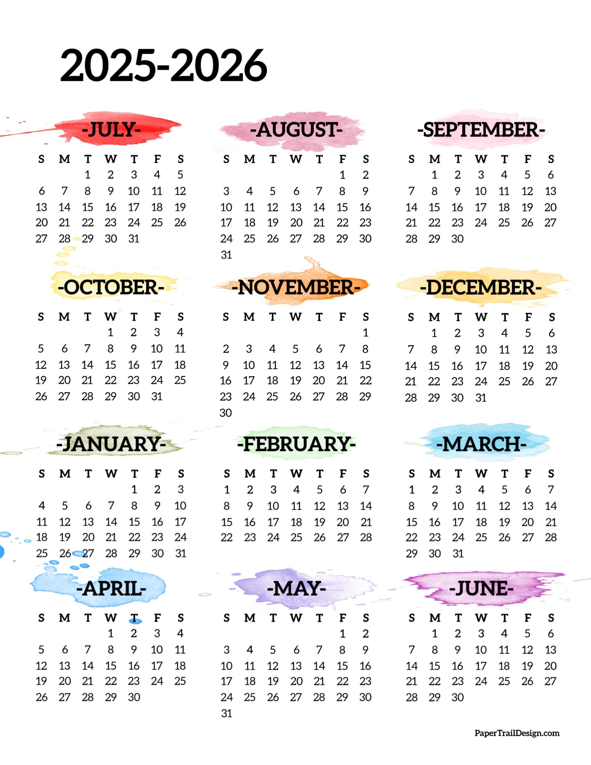 2025 Calendar 2026 Printable