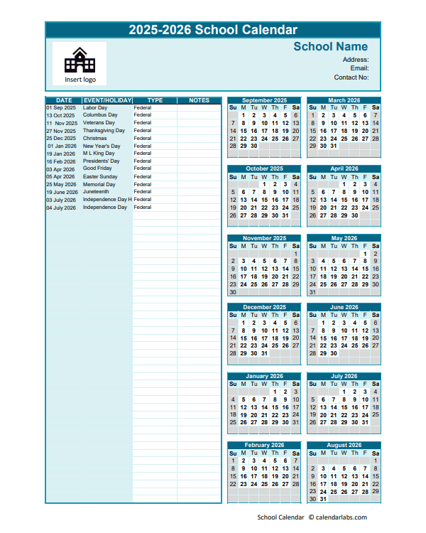 Printable Calendar August 2025 To June 2026