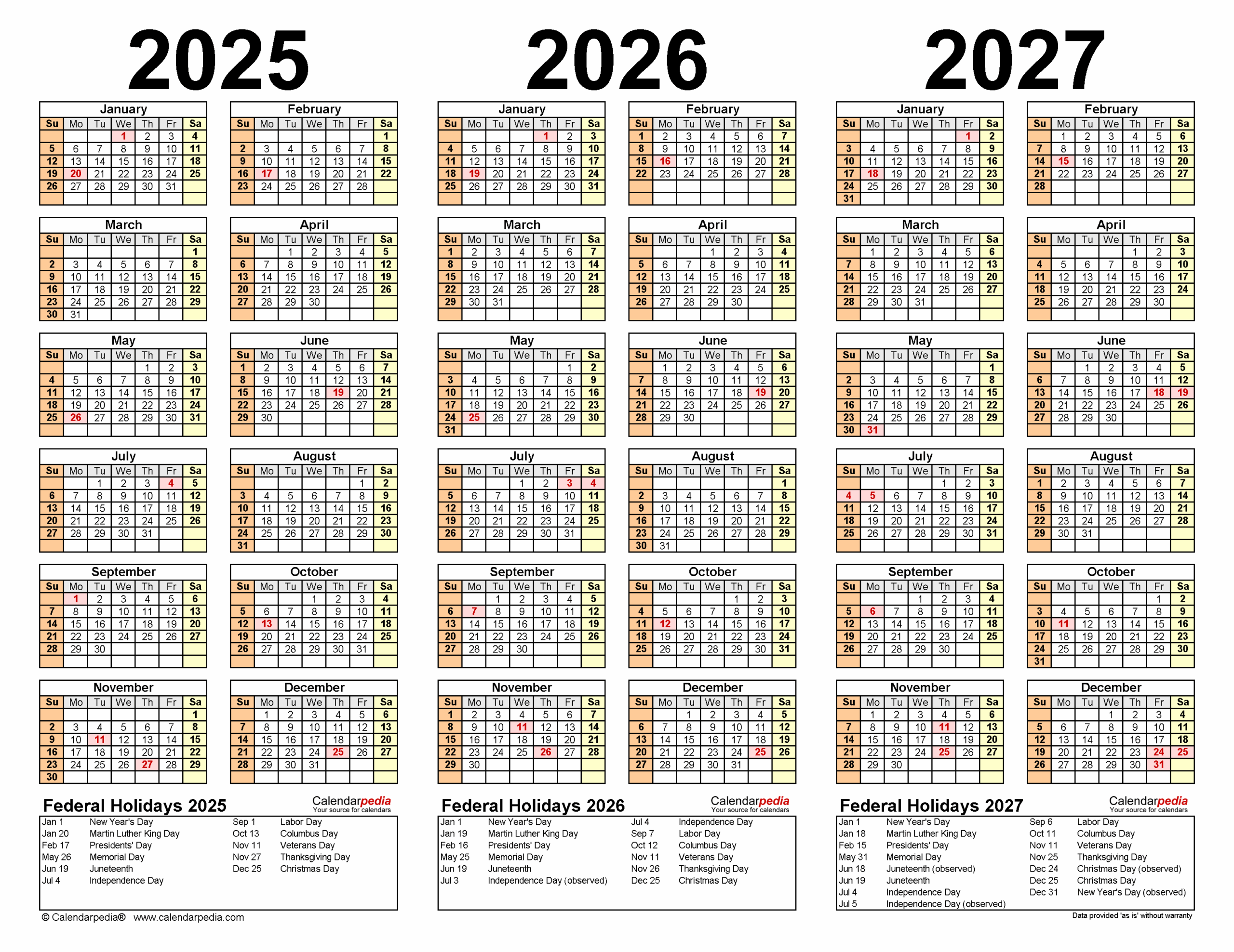 Free Printable 3 Year Calendar 2025 To 2026