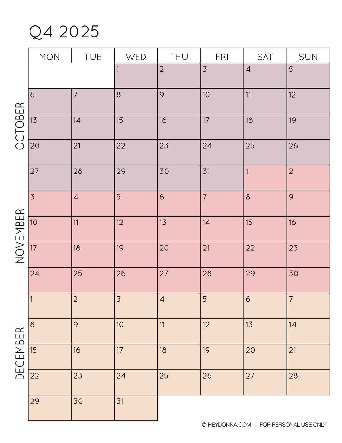 Free Printable 2025 3 Month Calendar With Holidays
