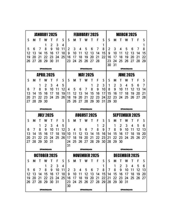 2025 And 2026 Calendar Printable 2025 2026 Mini Monthly Calendar Tab Size 2 X 2 Inches Calendar Printable PDF 