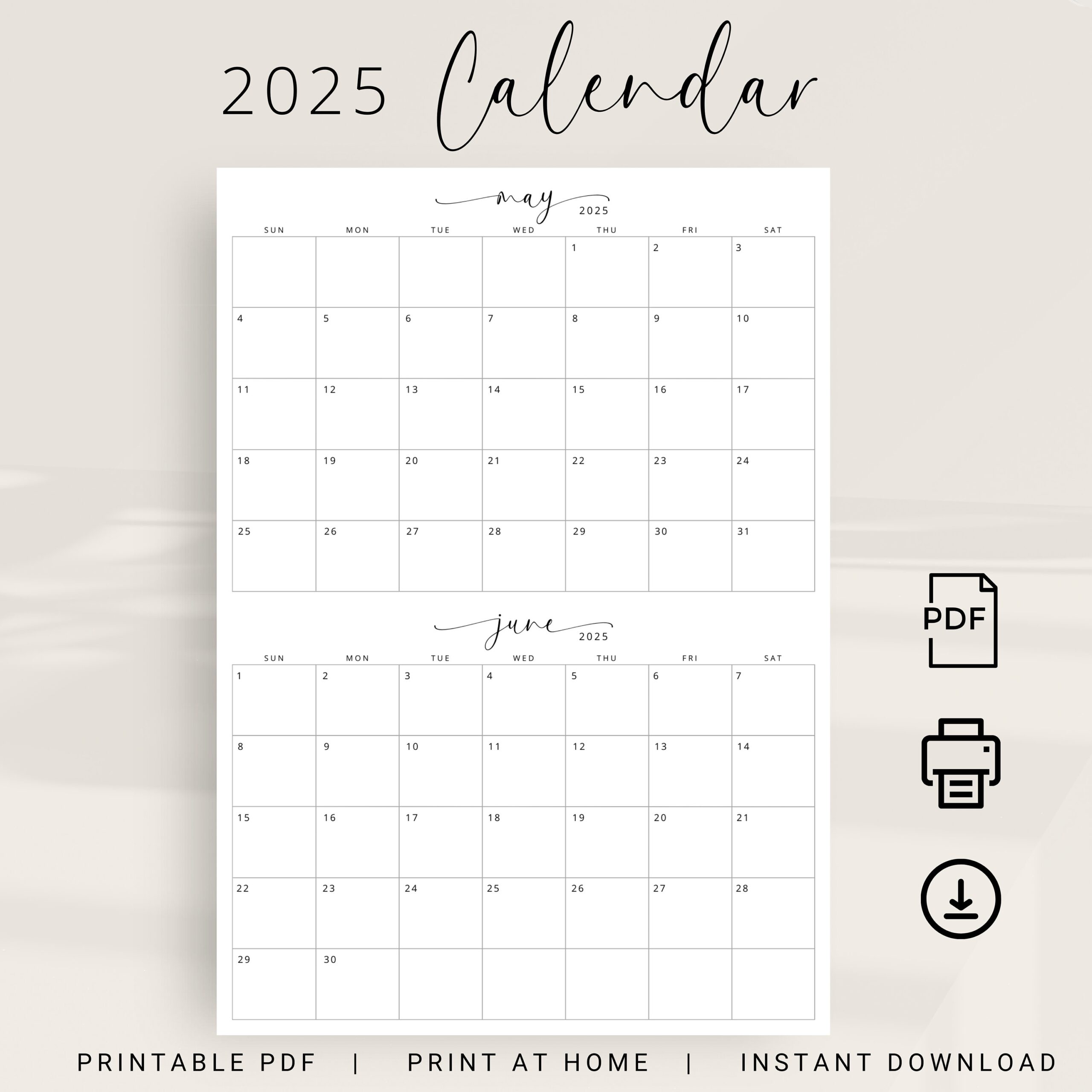 2025 Calendar 2 Months Per Page Calendar 2025 Planner Wall Calendar Two Months Monthly Calendar 2025 Elegant Calendar Printable A4 Letter Etsy