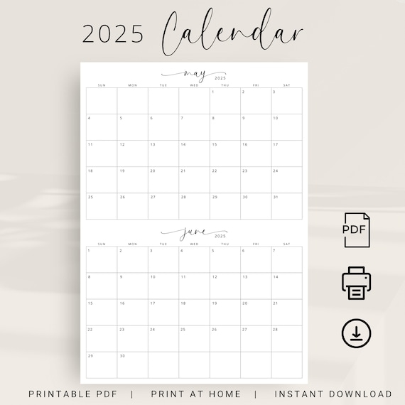 2025 Calendar 2 Months Per Page Calendar 2025 Planner Wall 