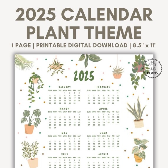 2025 Calendar At A Glance Plant Calendar Plant Lover Gift Printable 2025 Calendar Botanical Download Plant Mom Gift Plant Lady 2025 Calendar Etsy UK
