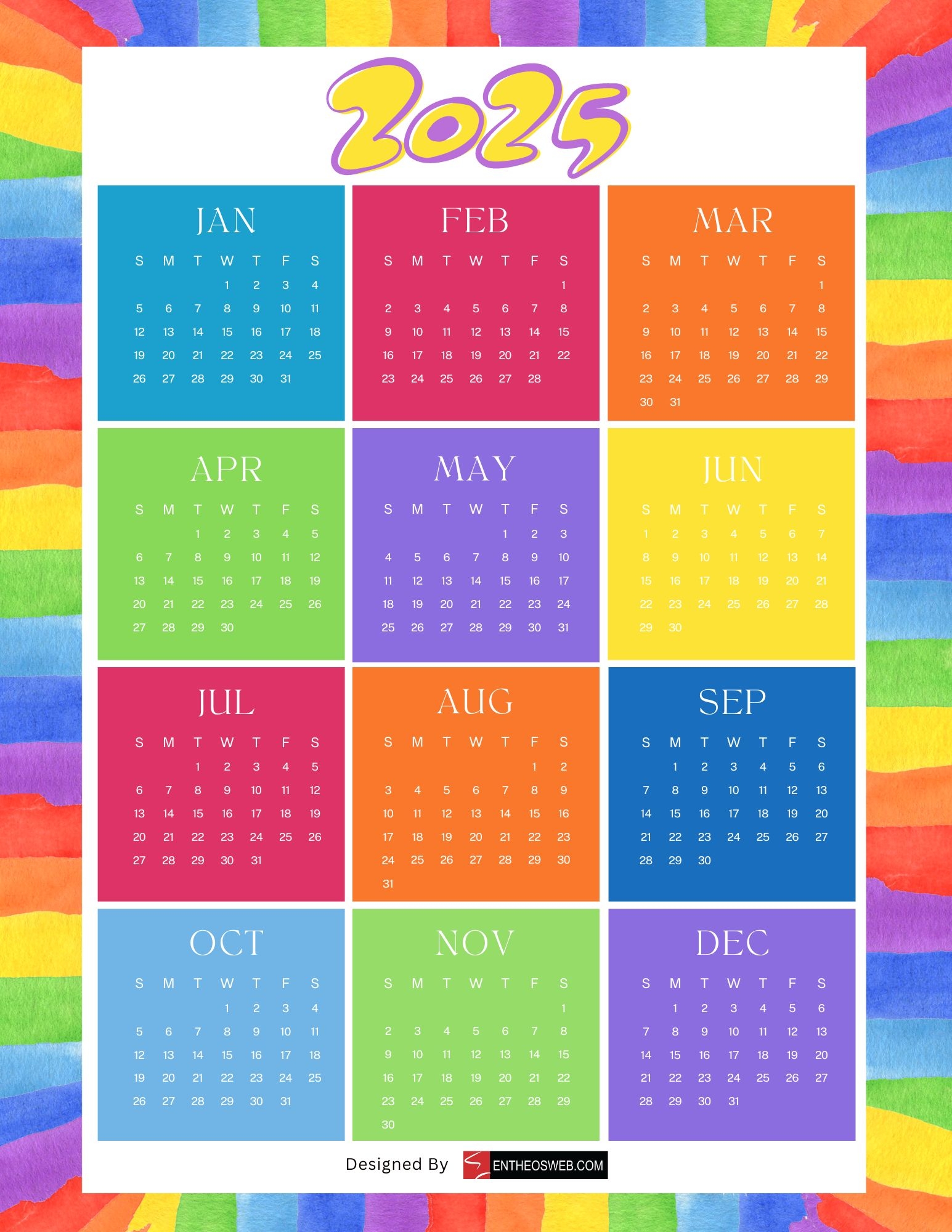 2025 Calendar Free PDF Printables EntheosWeb