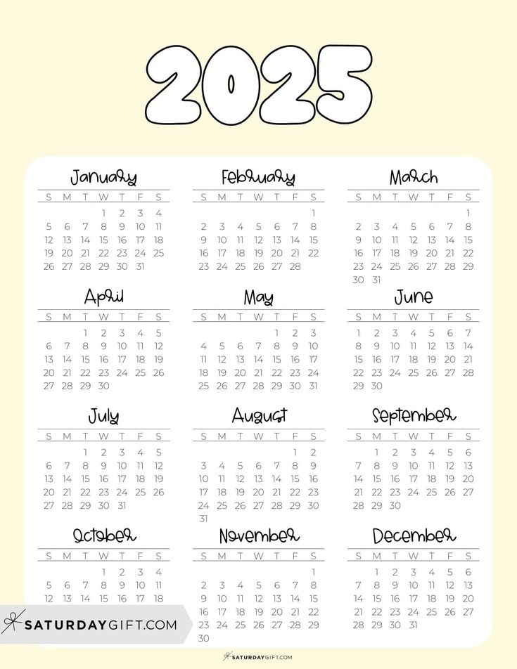 2025 Calendar Printable Cute U0026 Free 2025 Yearly Calendar Templates