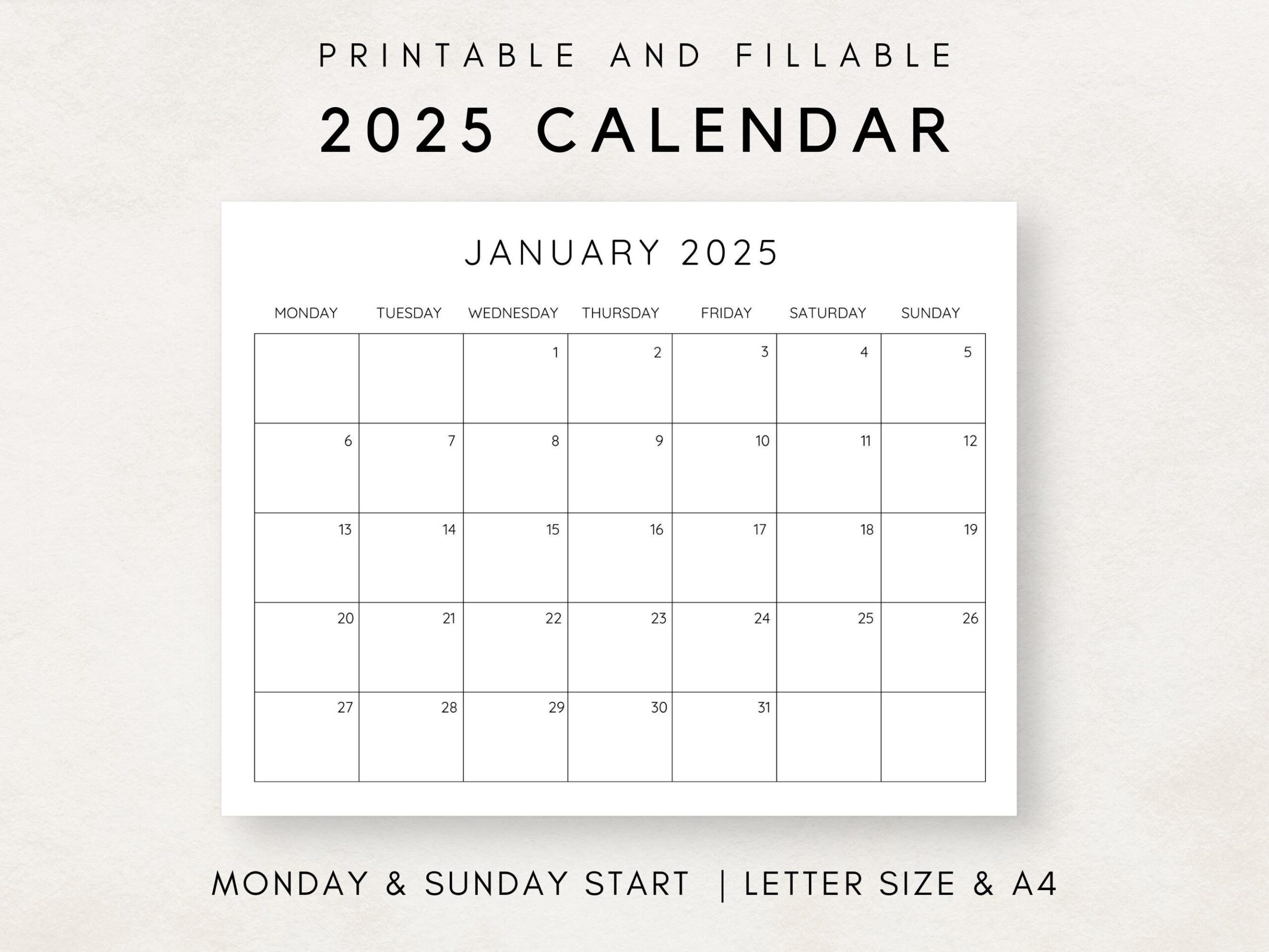 2025 Calendar Printable Monthly Calendar 2025 Fillable Calendar 
