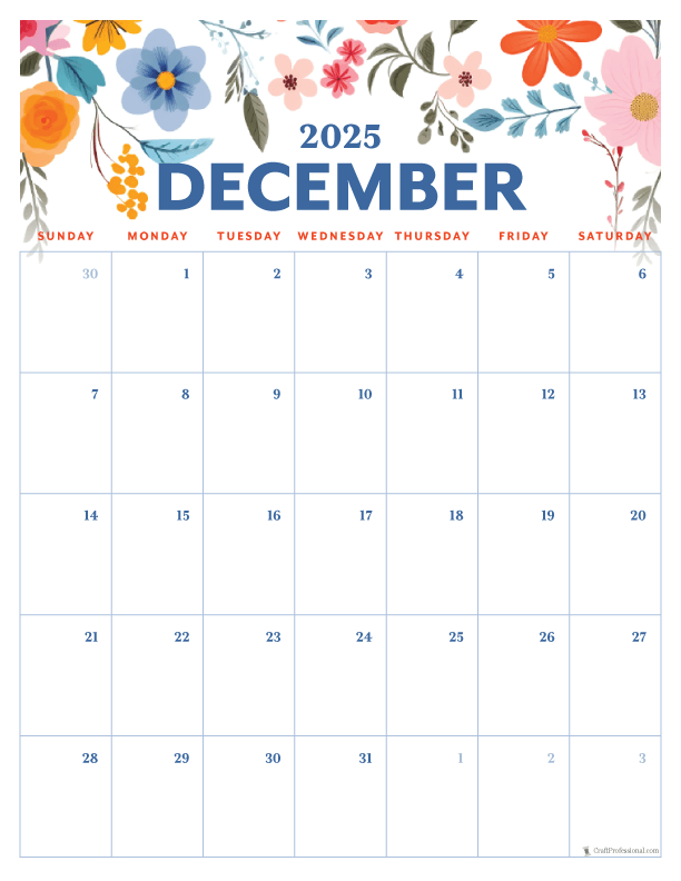 2025 Monthly Calendar Vertical Printable Free
