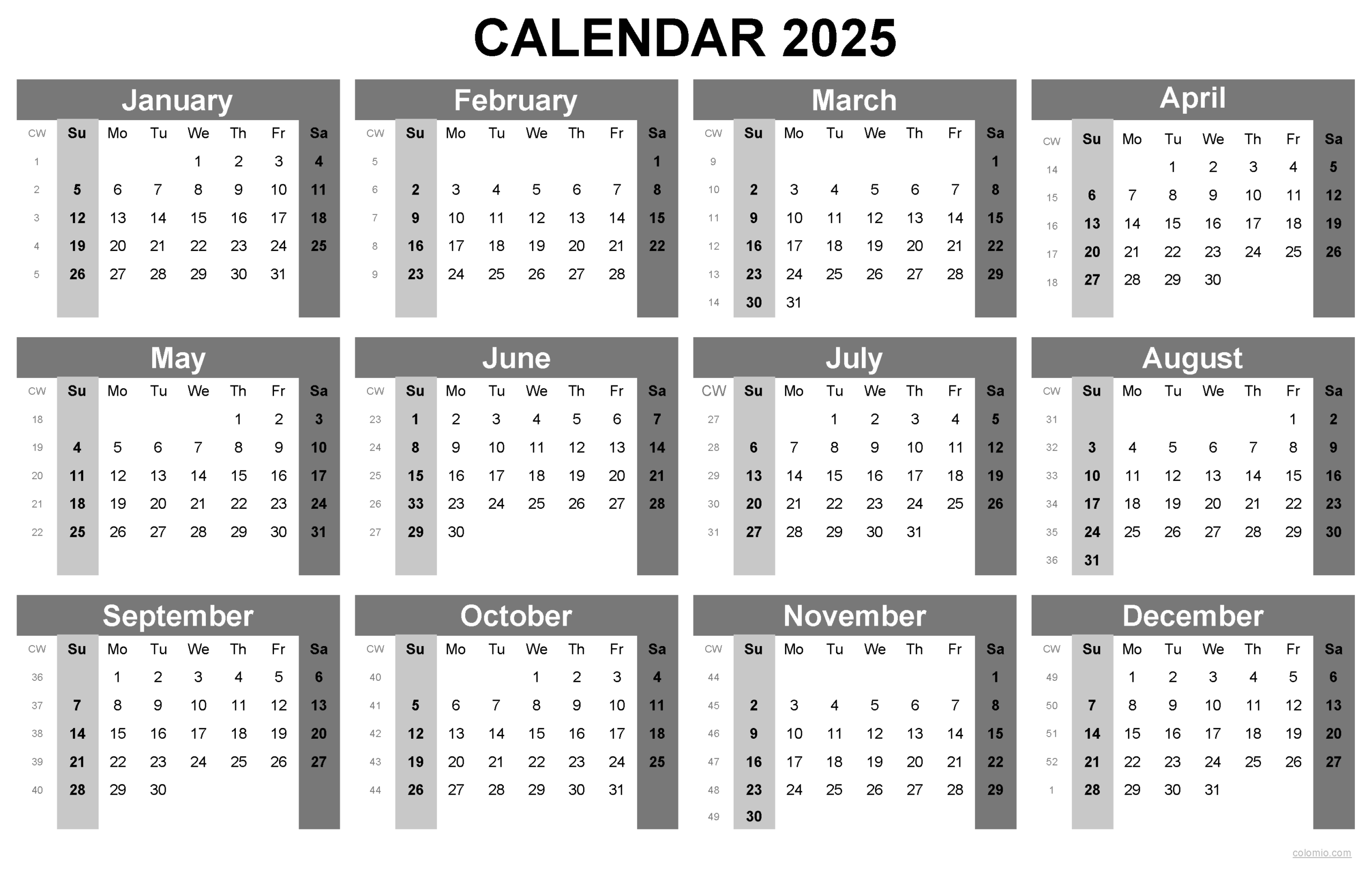 Free Printable 2025 Yearly Work Calendar Template