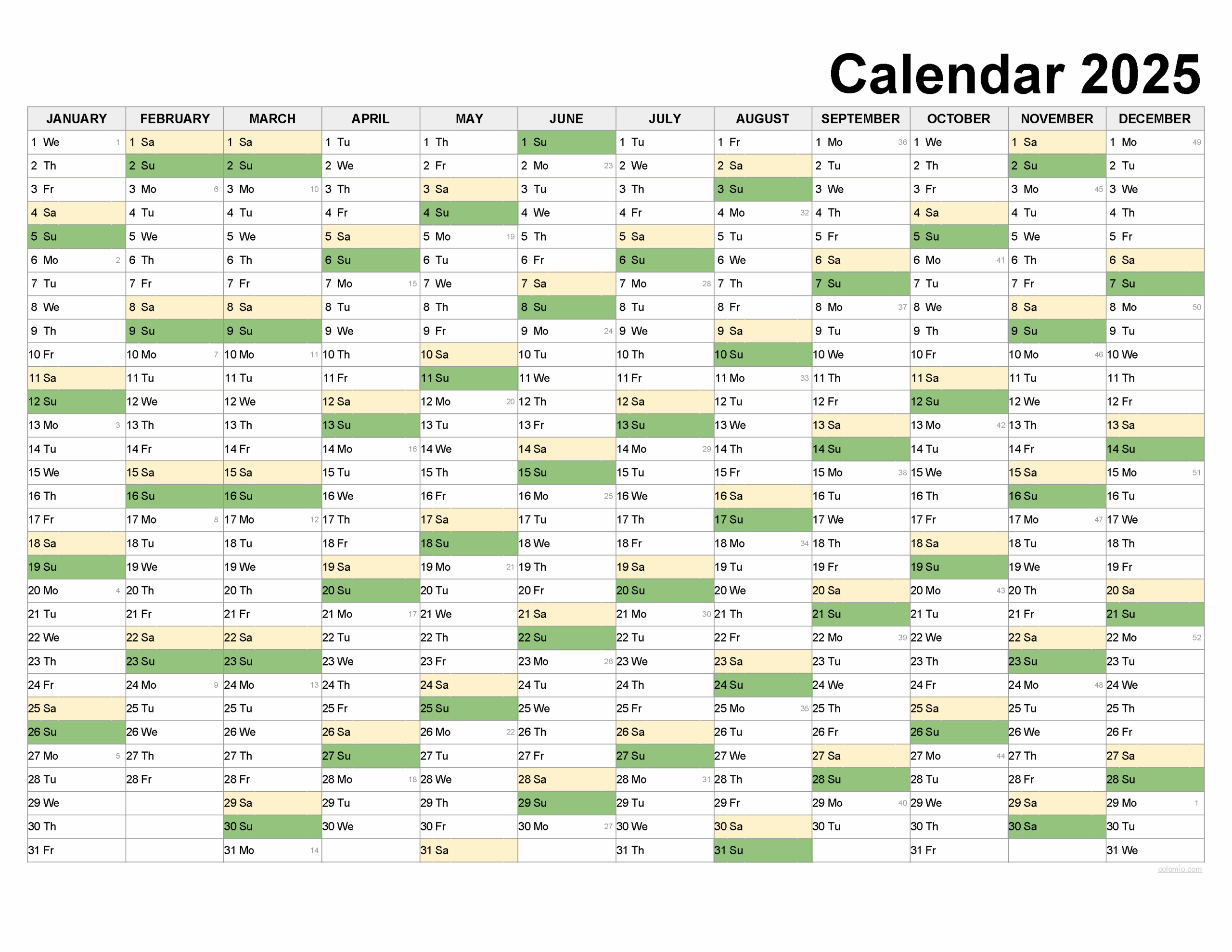 Free Printable 2025 Monthly Calendar Excel