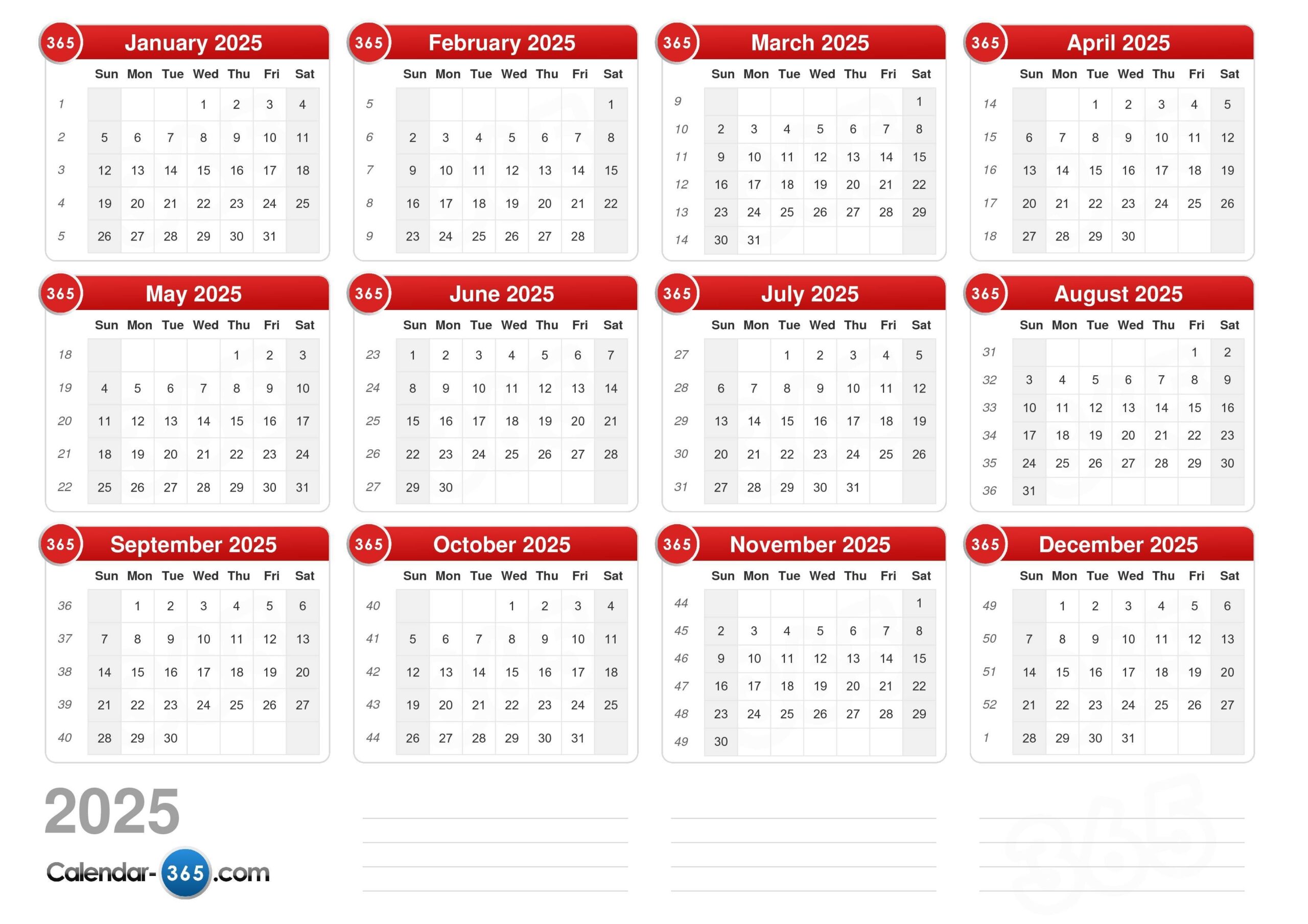 Free Printable 2025 Calendar With Holidays And Week Numbers