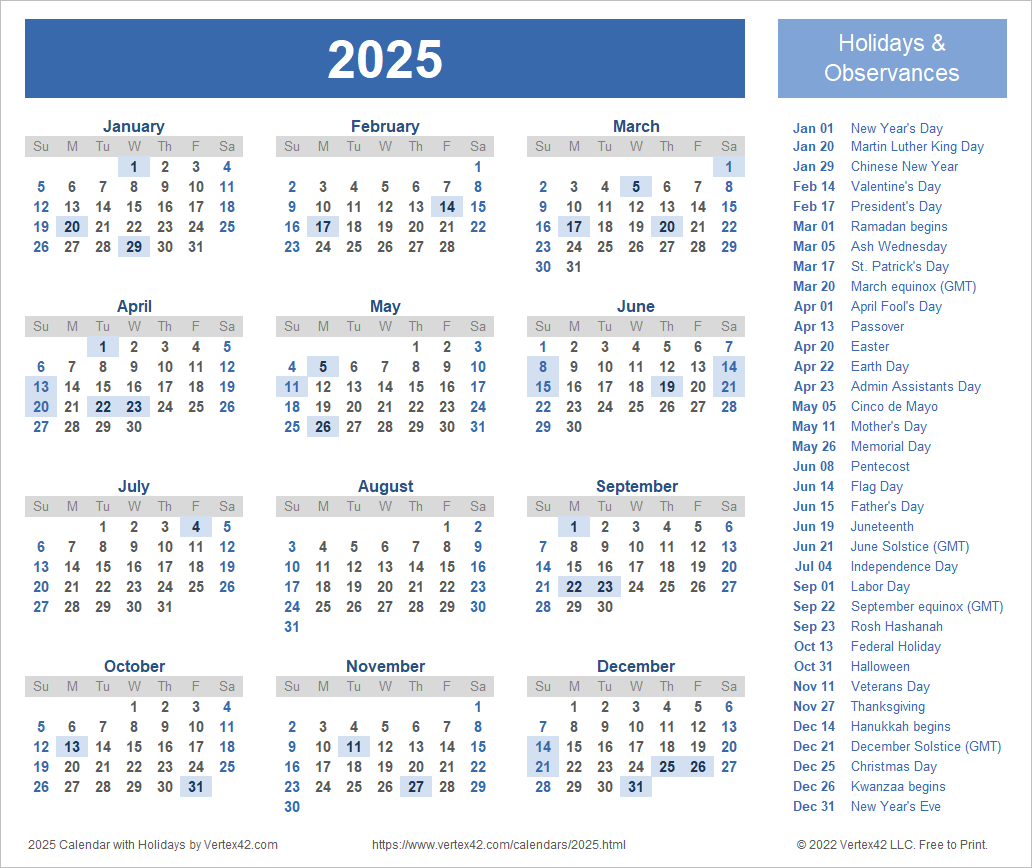 Free Printable 2025 Calendar With Christian Holidays