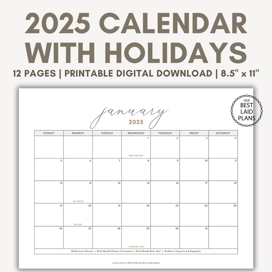 Free 2025 Calendar With Holidays Printable Free