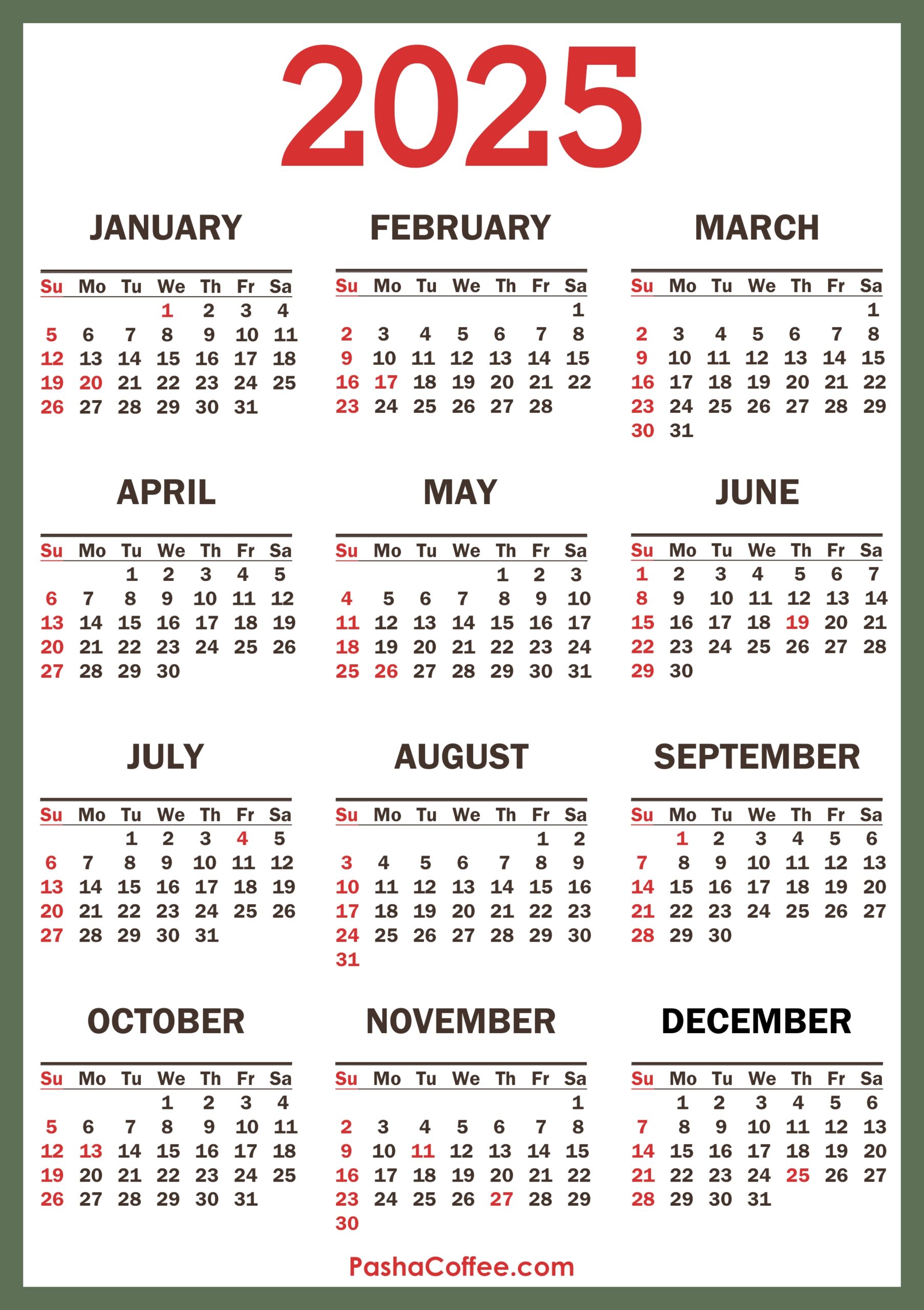 Free Printable 2025 Calendar With Holidays Usa Printable