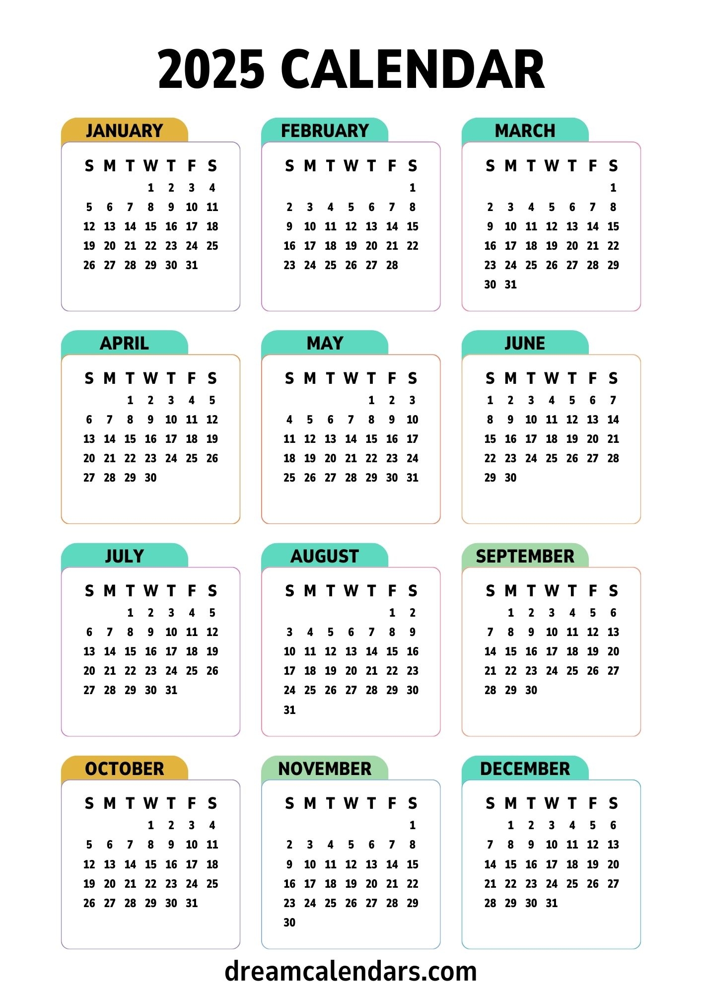 Free Printable 12 Month Calendar 2025 8 5 X 10