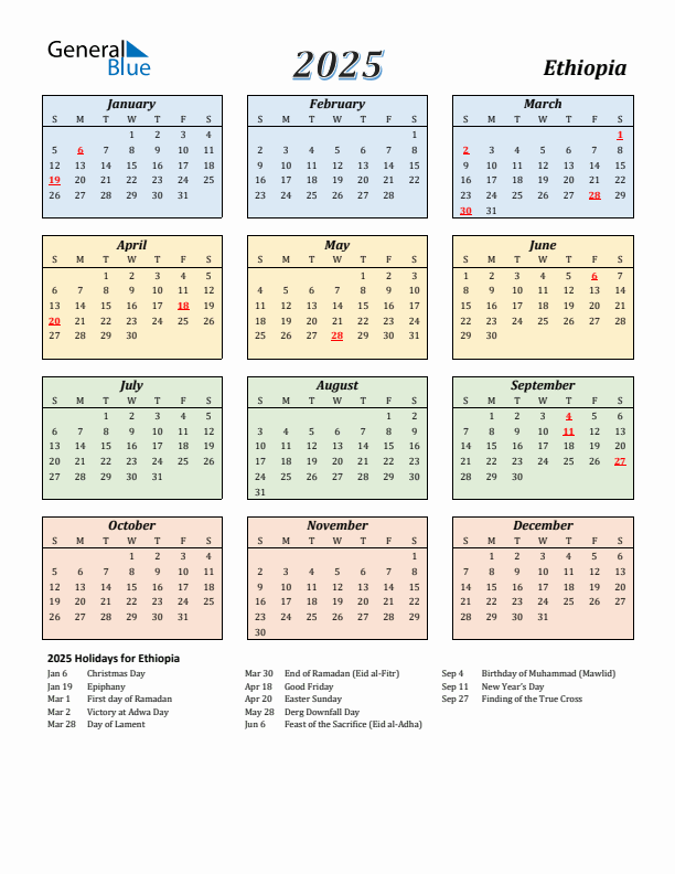 2025 Ethiopia Calendar With Holidays
