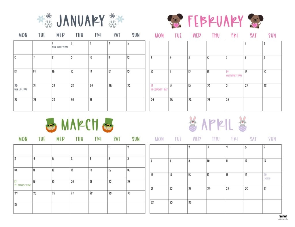 2025 Four Month Calendars 31 FREE Printables Printabulls