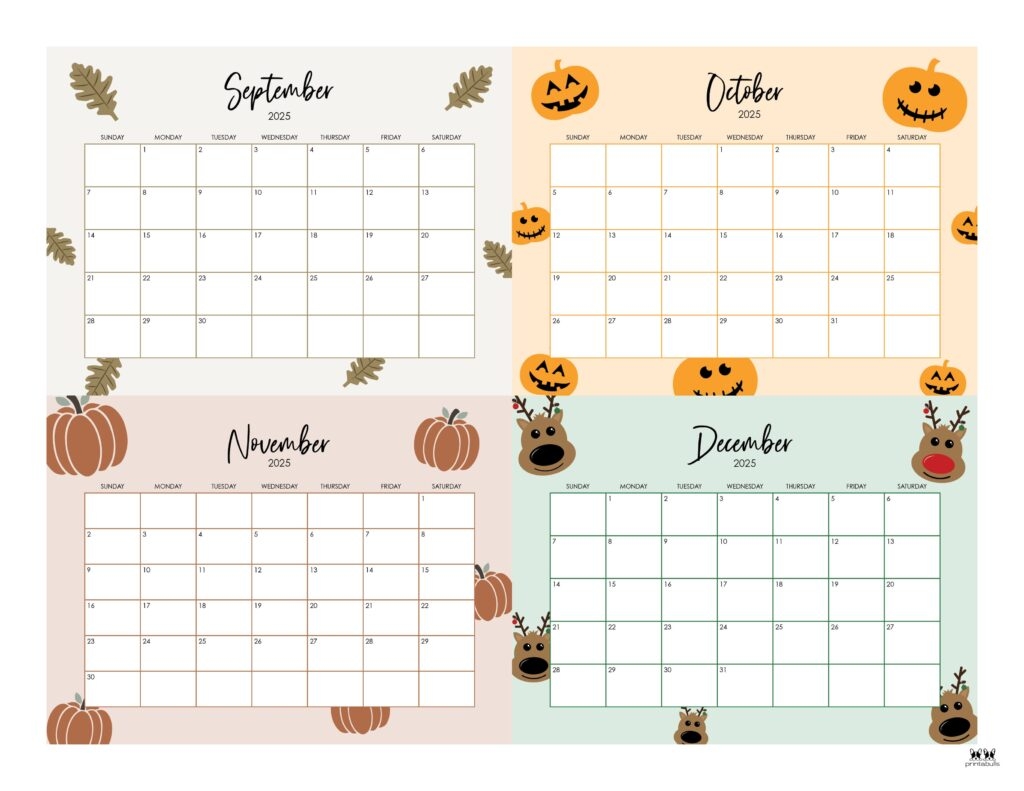 2025 Four Month Calendars 31 FREE Printables Printabulls