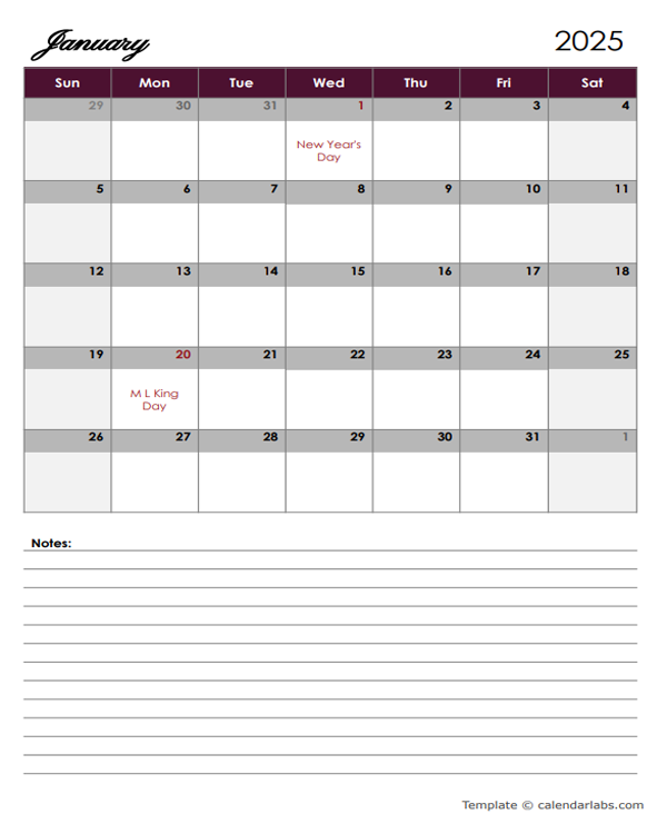 2025 Google Docs Calendar With Large Boxes Free Printable Templates