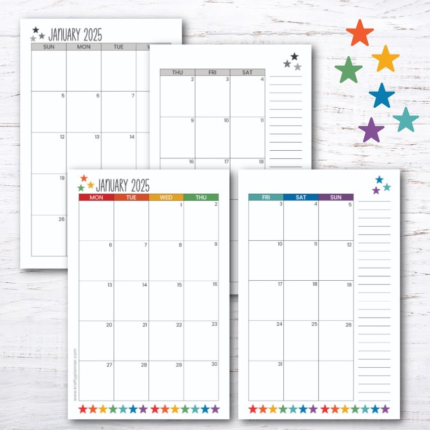 2025 Half Size Calendar Free Printable Krafty Planner