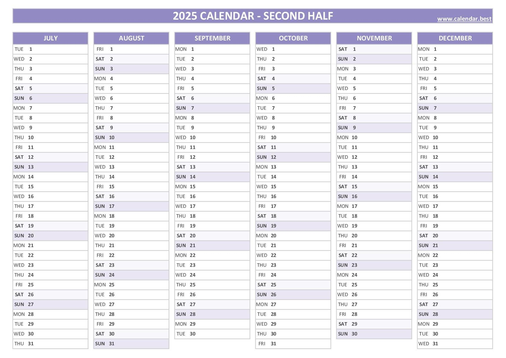 Free Printable 2025 Half Size Calendar