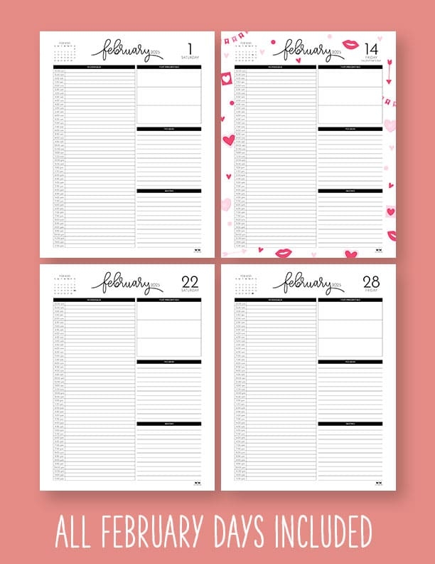 2025 Hourly Daily Calendars All 365 Days Printabulls