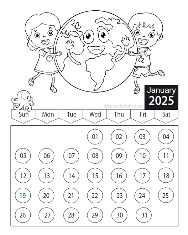 2025 Kids Coloring Book Calendar Free Printable Templates