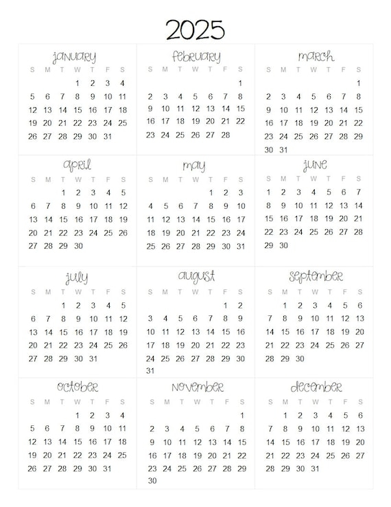 2025 Landscape Lined U0026 Unlined Monthly Calendars 8 5x11 LANDSCAPE Jan Dec PDF Printable Download Etsy