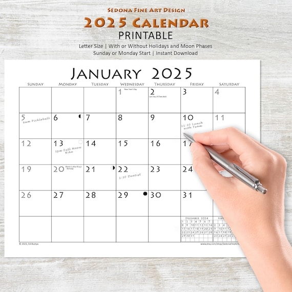 2025 Monthly Blank Calendar sunday start Or Monday start Simple 