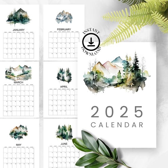 2025 Monthly Calendar Printable Size 8 X 10 Inch Instant 