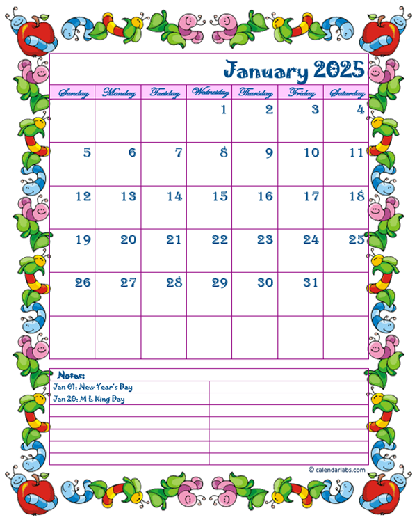 2025 Monthly Cute Kids Calendar Template Free Printable Templates