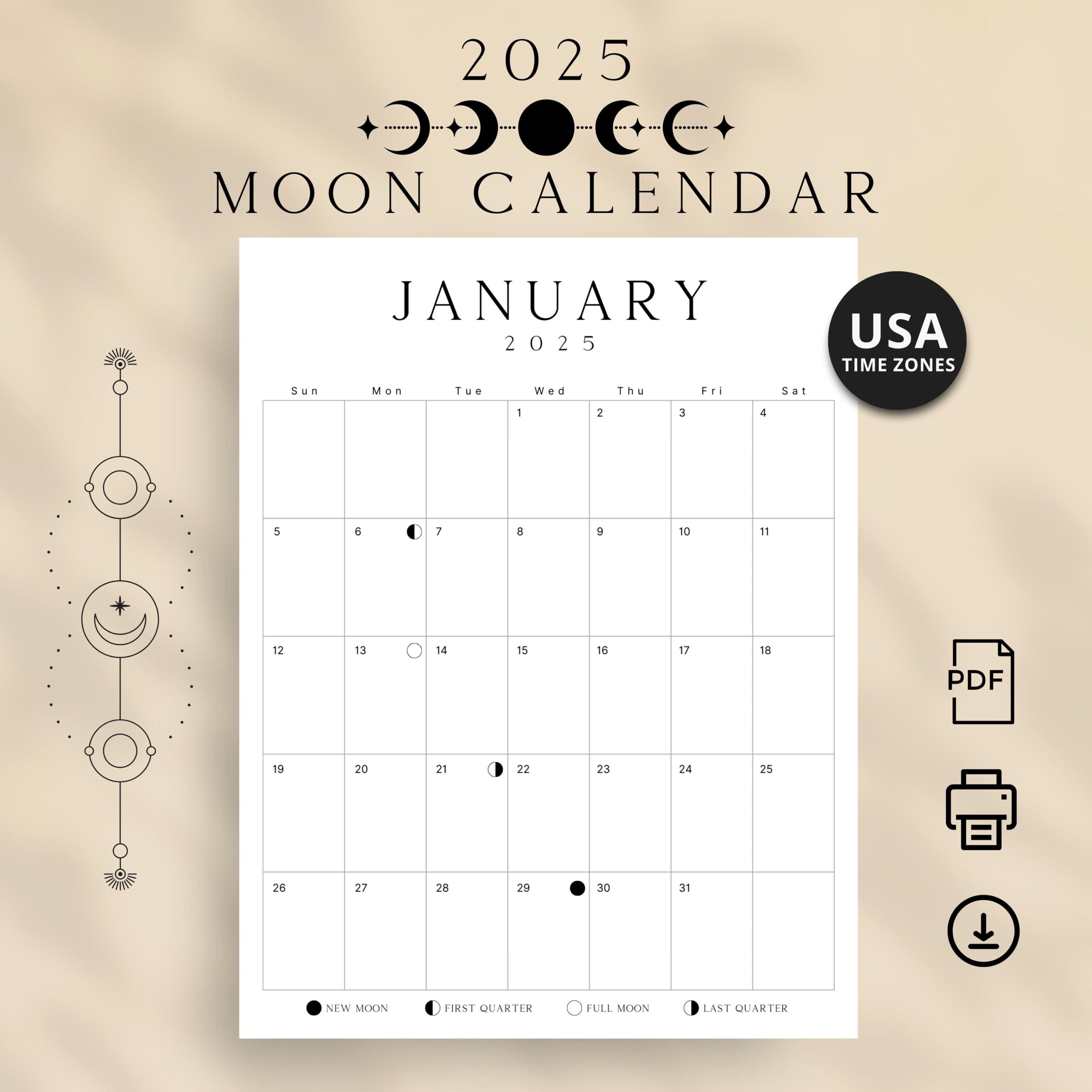 Free Printable 2025 Calendar With Holidays Moon Phases