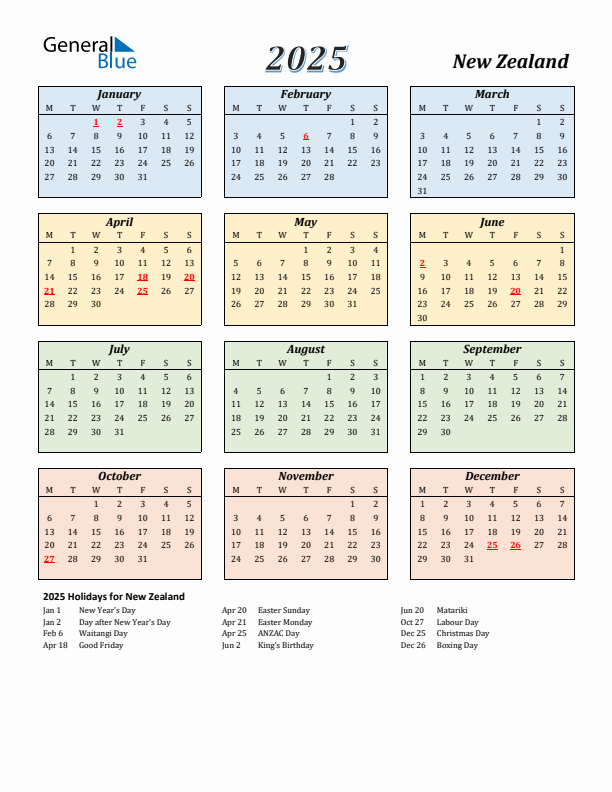 2025 New Zealand Calendar With Holidays