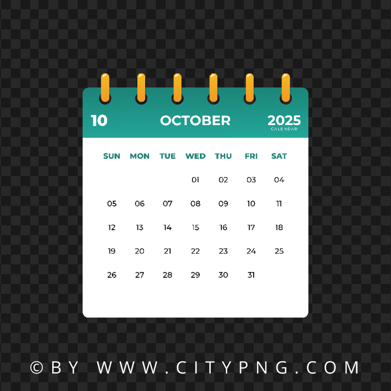 2025 October Monthly Calendar Page Citypng