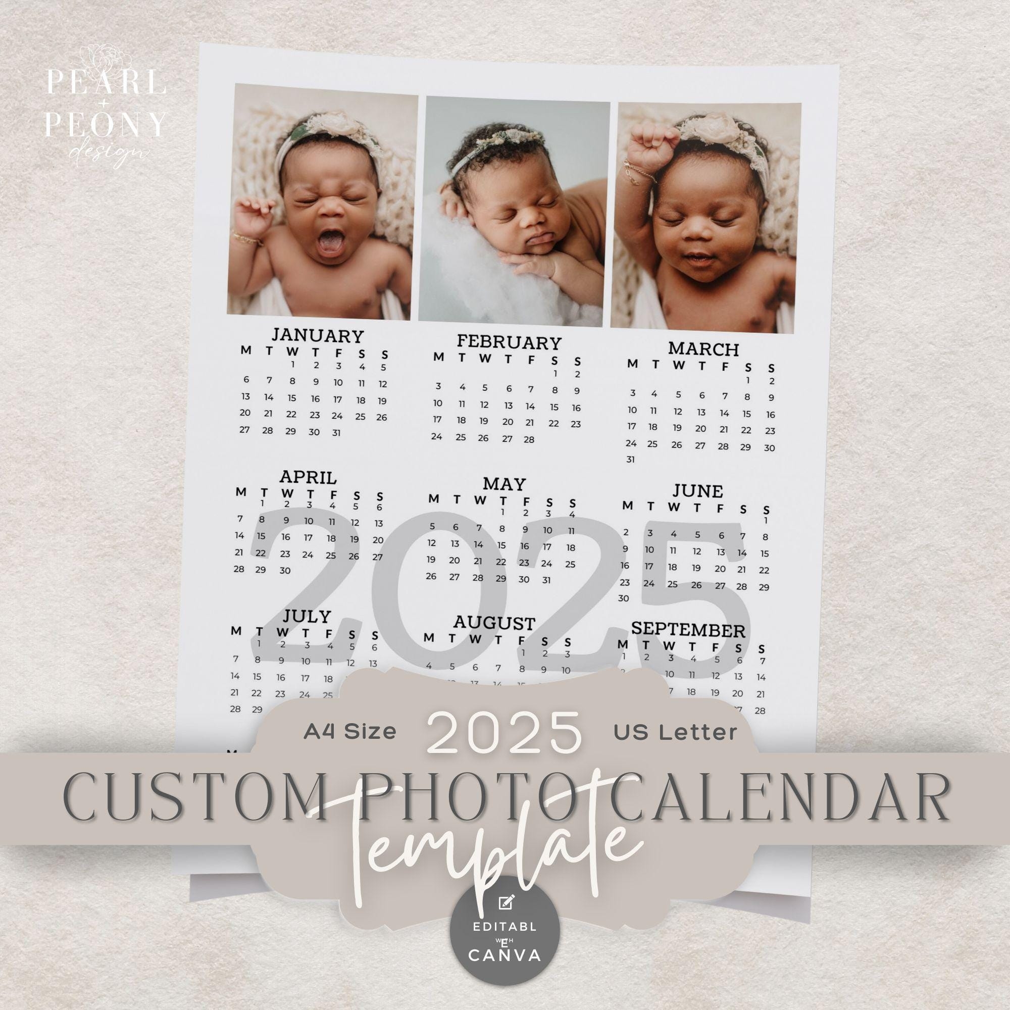 2025 Personalized Photo Calendar Template Custom Year At A Glance DIY Canva Template Keepsake Gift For Mom Grandparents US Letter U0026 A4 Etsy