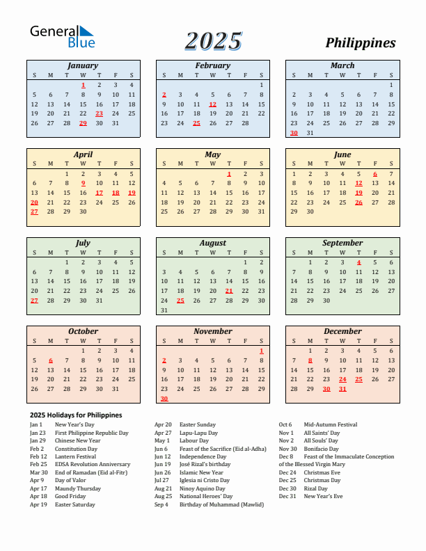 2025 Philippines Calendar With Holidays