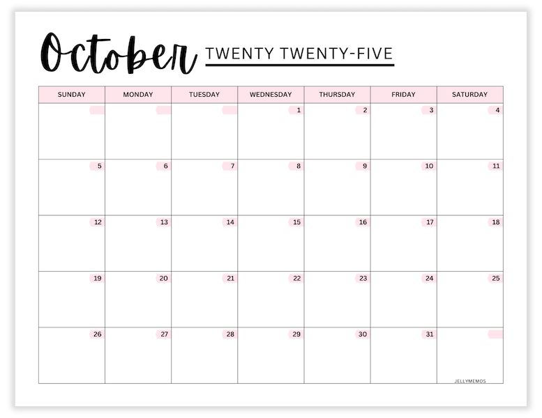 2025 Pink Calendar Printable Cute U0026 Free JellyMemos