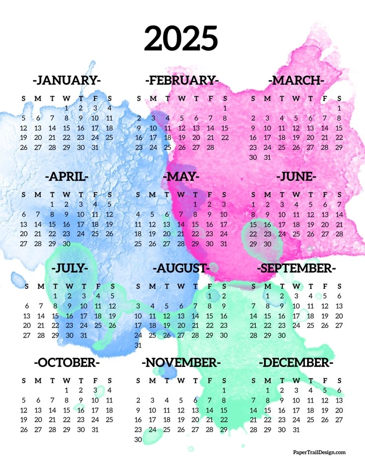 2025 Printable Calendar One Page Paper Trail Design