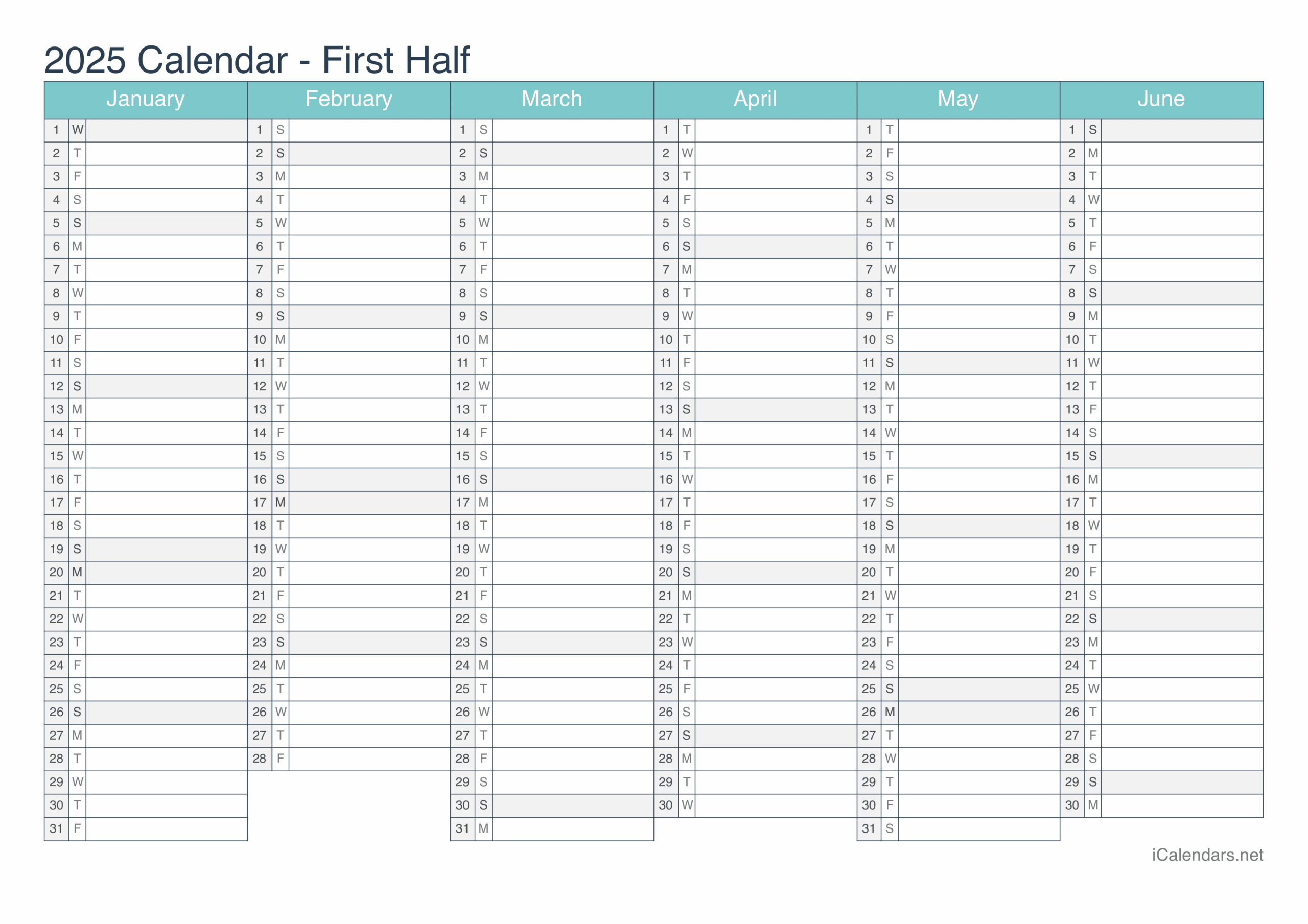 Free Printable Calendar 2025 Half Page