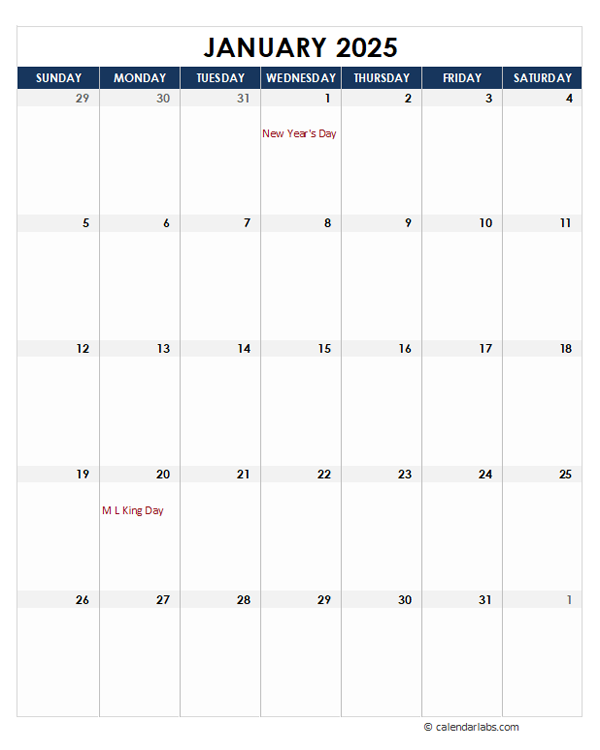 2025 Printable Calendar With Large Boxes Free Printable Templates