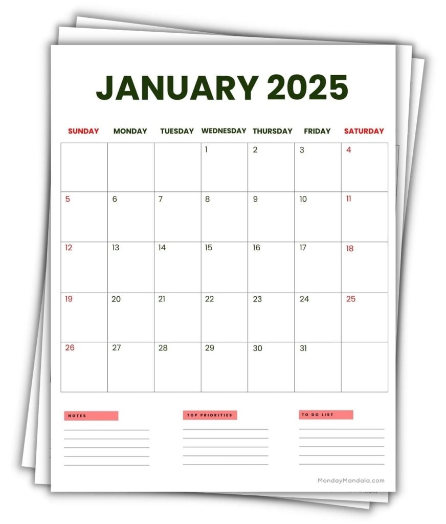 Free Printable 2025 Monthly Calendar With Holidays Portrait