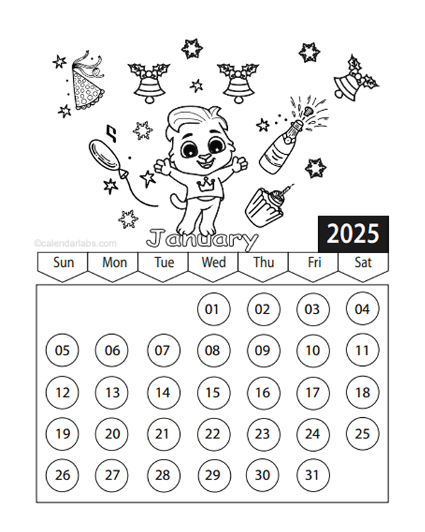 2025 Printable Coloring Calendar Pages Free Printable Templates