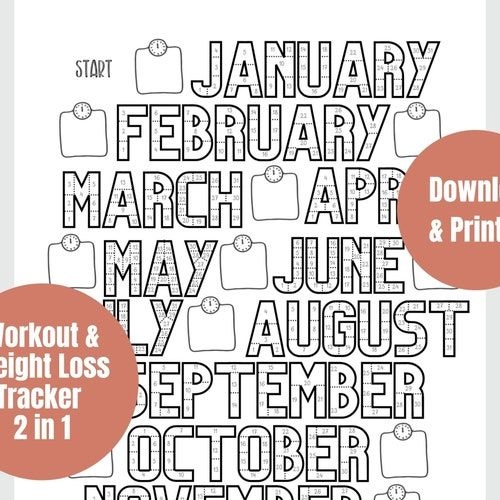 2025 Printable Workout Chart Pounds Lost Coloring Page Digital 