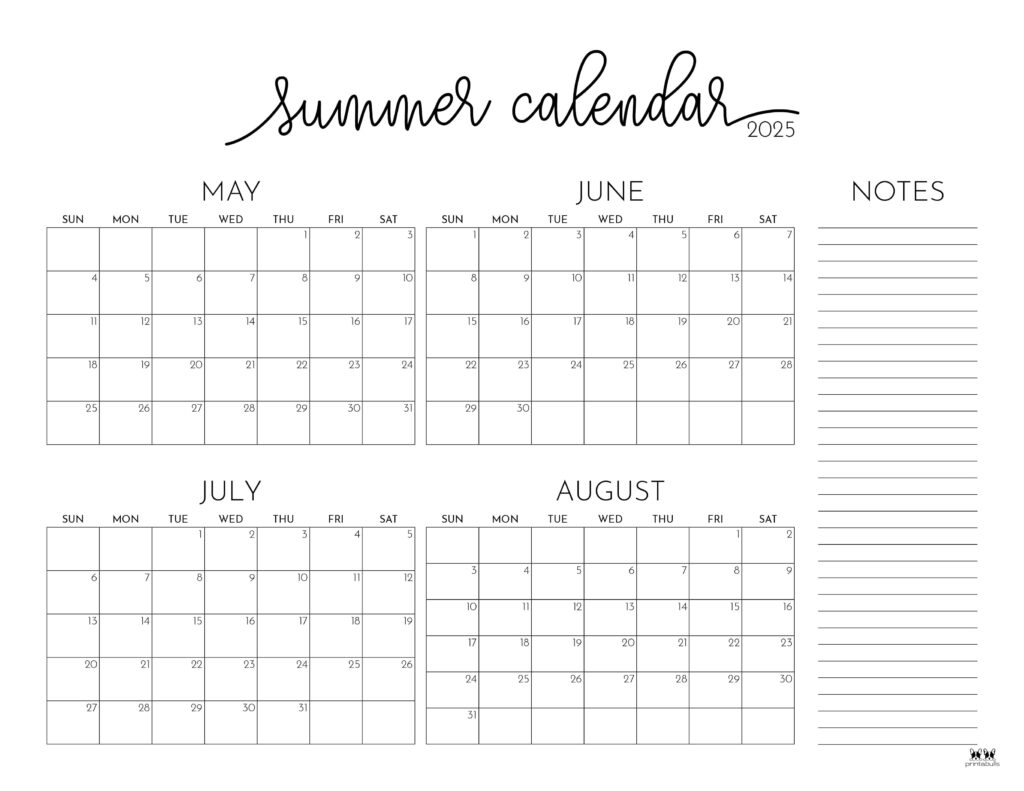2025 Summer Calendars 27 FREE Printables Printabulls