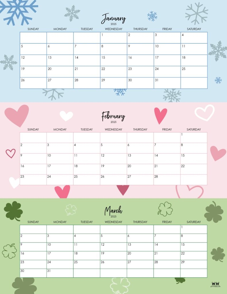 Free Printable 3 Month 2025 Calendar