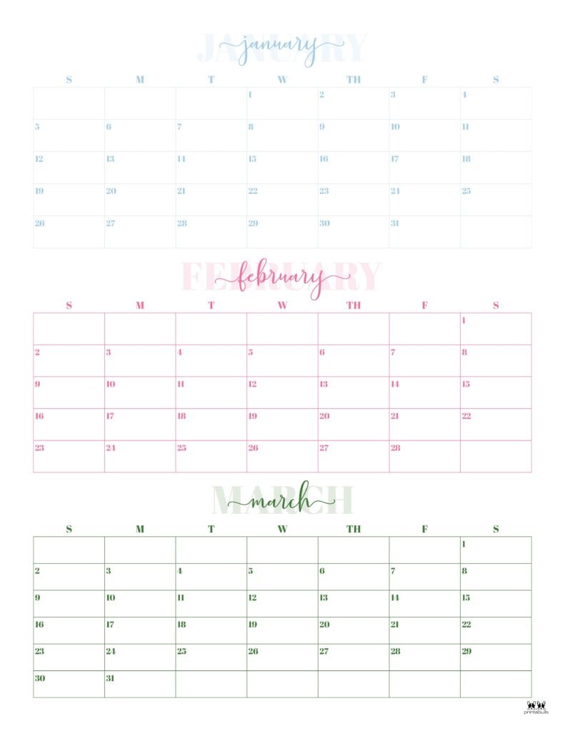 2025 Three Month Quarterly Calendars 36 FREE Cals Printabulls